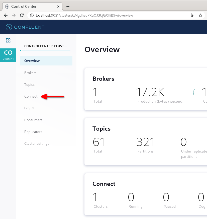 Confluent Control Center "Connect" tab